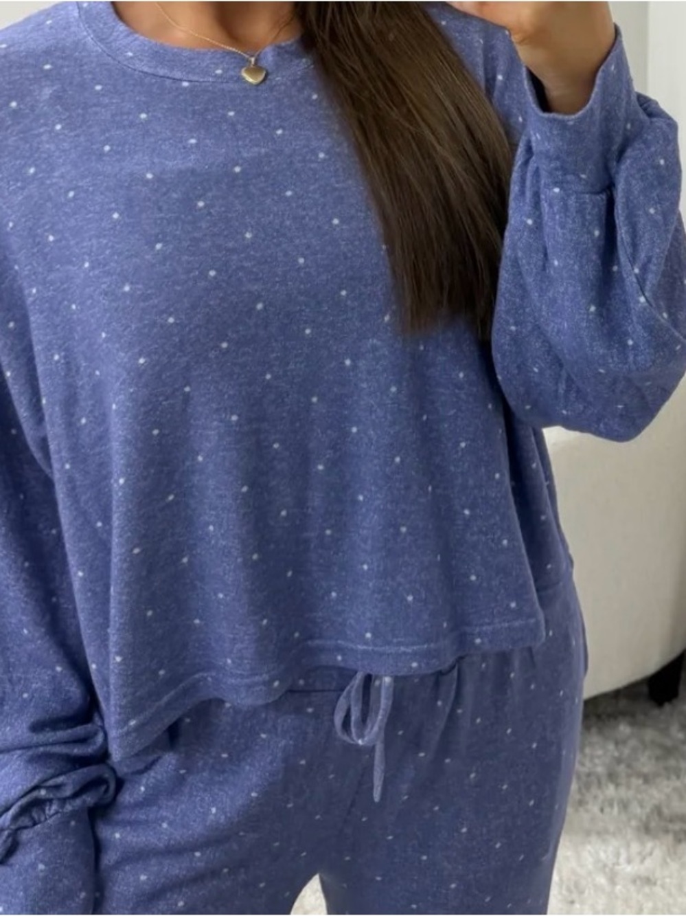 Women's Lavender Blue Dot Knit Pajama Set - Picture 3 of 4
